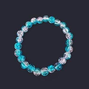 Blue Pink Crackle Glass Bead Bracelet